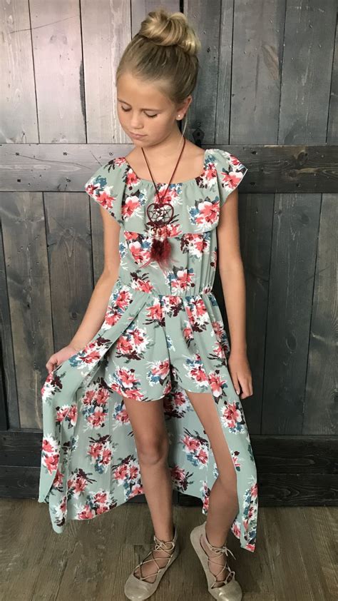 Mint Floral Romper Dress Girls Dresses Tween Cute Girl Dresses