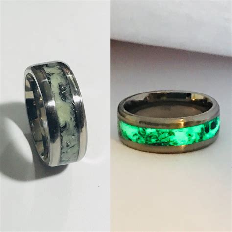 Womens and mens meteorite wedding bands have a modern, yet timeless look that will get lots of compliments. Meteorite Glow Ring, Meteorite Wedding Band, Men's ...
