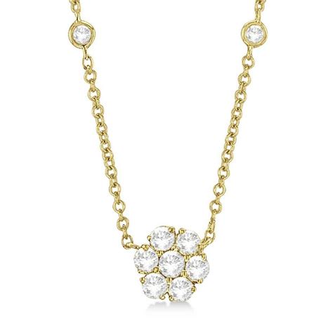 Floral Diamond Station Station Necklace In 14k Yellow Gold With Diamond Flower Pendant 150ct