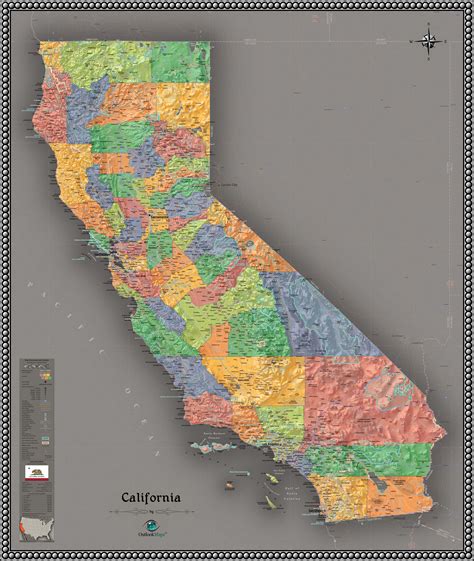 California Topo Wall Map By Outlook Maps Images And Photos Finder