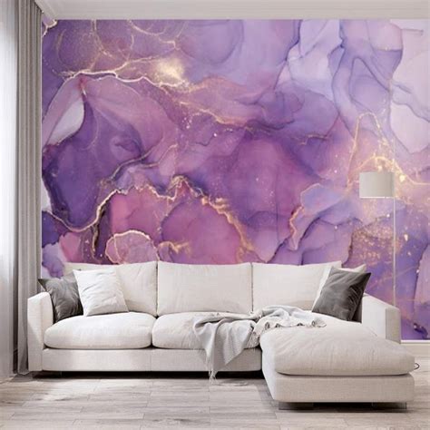 Peel and Stick Purple Gold Abstract Watercolor Wallpaper Mural | Etsy