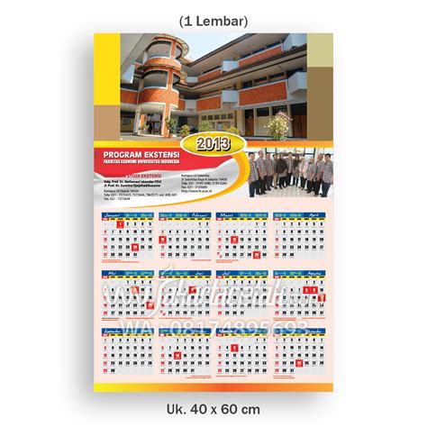 Kalender Dinding 1 Lembar Uk 40 X 60 Cm