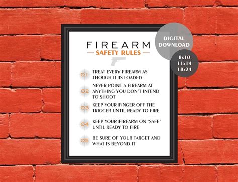 Printable Firearms Safety Rules Poster Sign For Firearms Instructor Gun