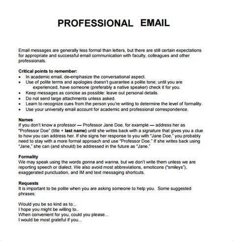 Free 7 Sample Professional Emails In Pdf