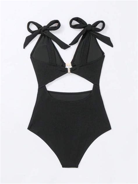 Shein Swim Chicsea Cut Out Tie Shoulder One Piece Swimsuit Shein Uk