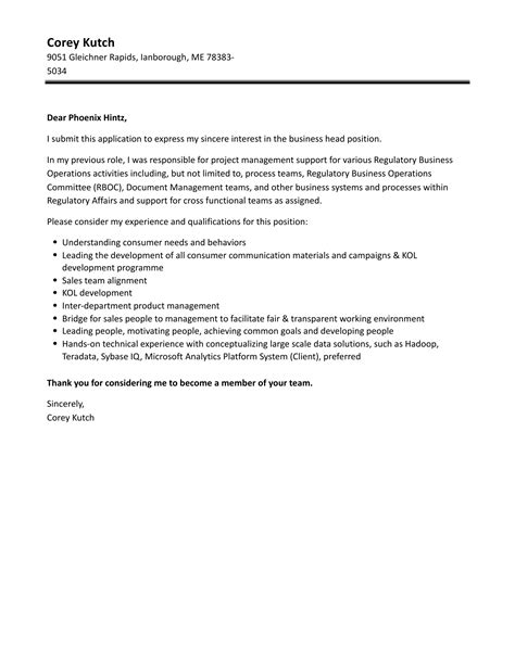 Business Head Cover Letter Velvet Jobs