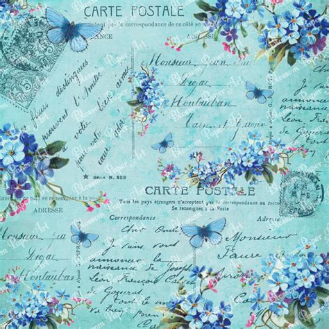 Blue Collage Sheet Vintage Flowers Scrapbooking Printables Etsy