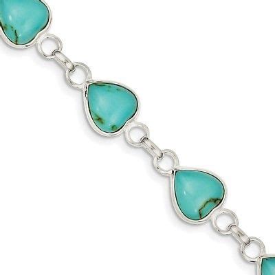 Sterling Silver Rhodium Plated Polished Heart Shaped Turquoise Bracelet