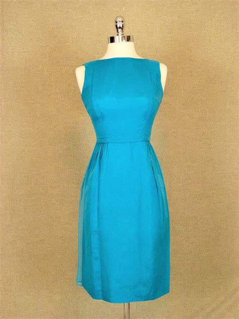 sale vintage 1960s dress 60s turquoise blue chiffon etsy vintage dresses 1960s chiffon