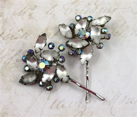 Vintage Jeweled Bridal Hair Pins With Frosted Rhinestones And Aurora