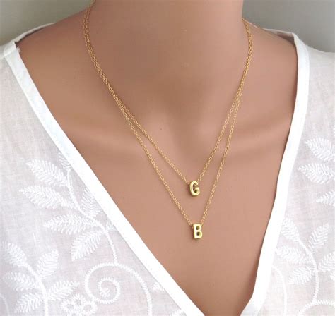 Double Layered Gold Initial Necklace Gold Filled Personalized Necklace Letters Necklace