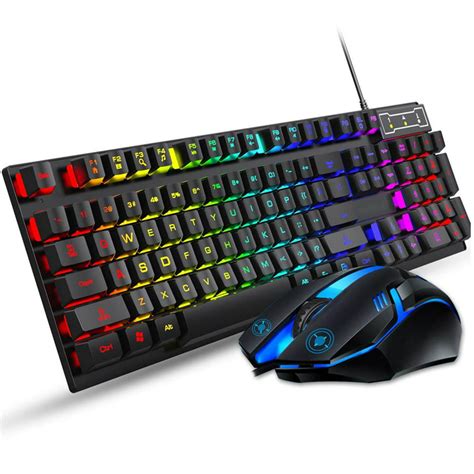 Keyboard And Mouse Set Combo Wired Rgb Backlit Computer Keyboard With