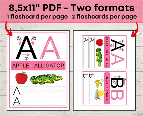 Alphabet Tracing Printable Flashcard Preschool Handwriting Etsy