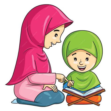 Premium Vector Cartoon Of A Muslim Girl Learning To Recite The Quran