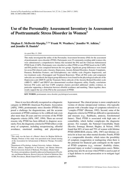 Pdf Use Of The Personality Assessment Inventory In Assessment Of Posttraumatic Stress Disorder
