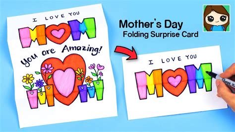 How To Draw I Love You Mom Mother S Day Folding Surprise Card Diy Youtube