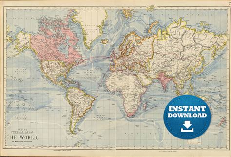 Digital Old World Map Hight Printable Download Vintage