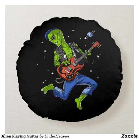 Alien Playing Guitar Round Pillow Playing Guitar Round Pillow Round