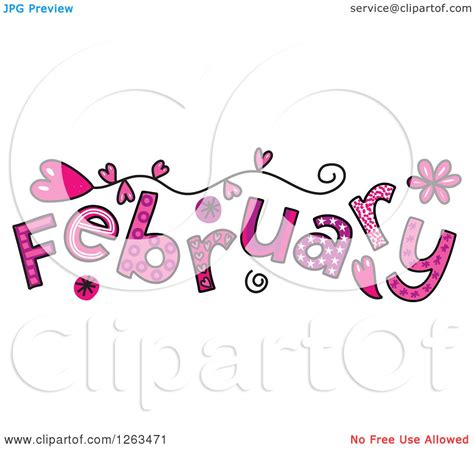 Clipart of Colorful Sketched Month of February Valentines Day Love Themed Text - Royalty Free ...