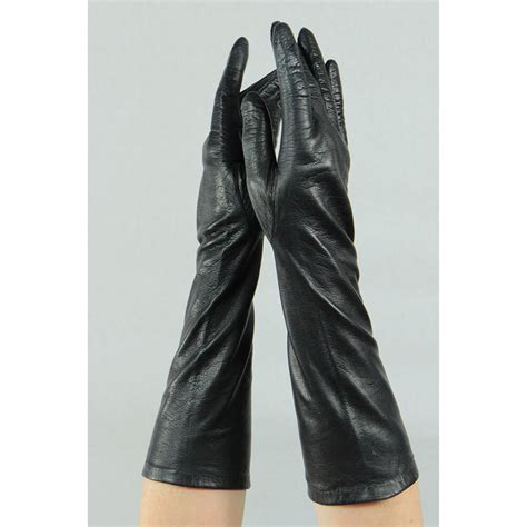 Leather Gloves Vintage Black Leather Gloves Elbow Length