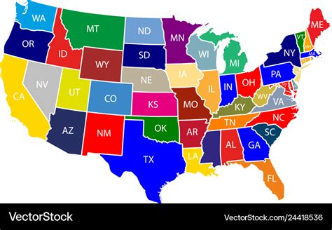 Colorful United States Of America Political Map With Clearly Labeled