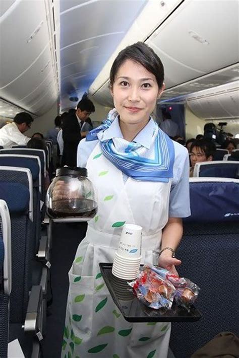 Ana Cabin Attendants In Boeing 787 Are Serving Snack And Drinks