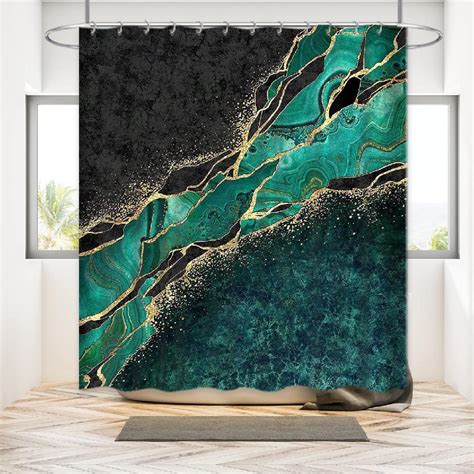 Abstract Marble Shower Curtain Art Modern Luxury Black Gold Veins