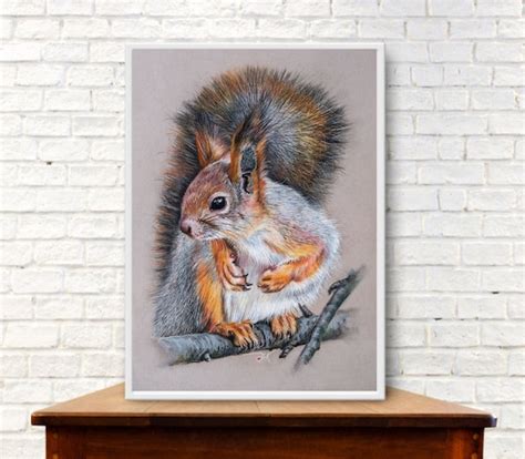 Squirrel Painting Realistic Original Art Squirrel Pastel Hand Etsy