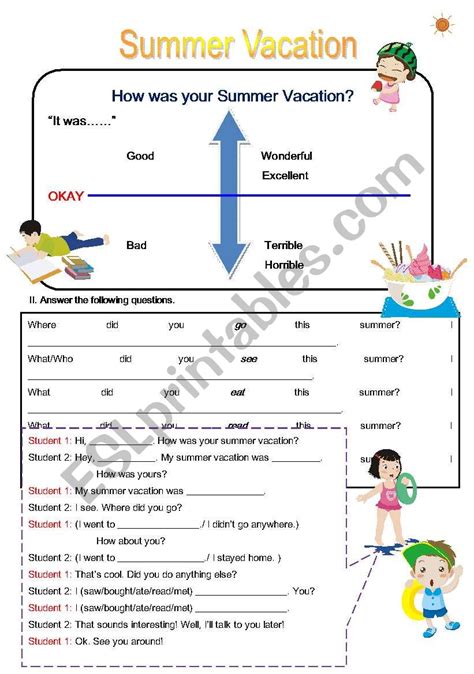 Speaking About Summer Vacation Esl Worksheet By Qtiebebe