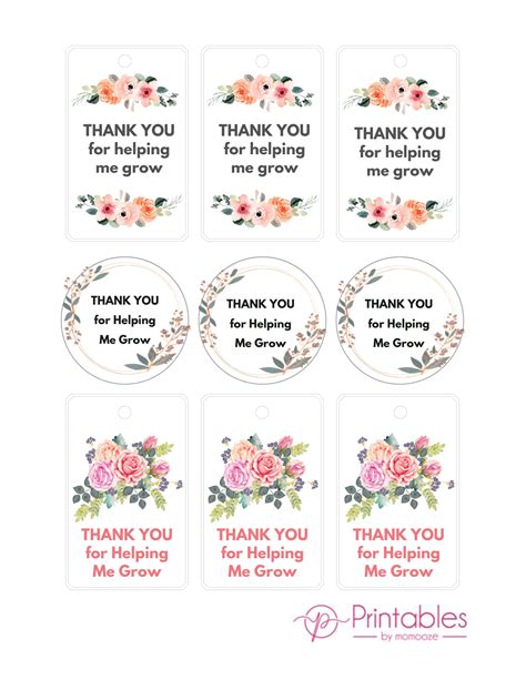 Free Thank You For Helping Me Grow Printable Cute Tags To Print At Home