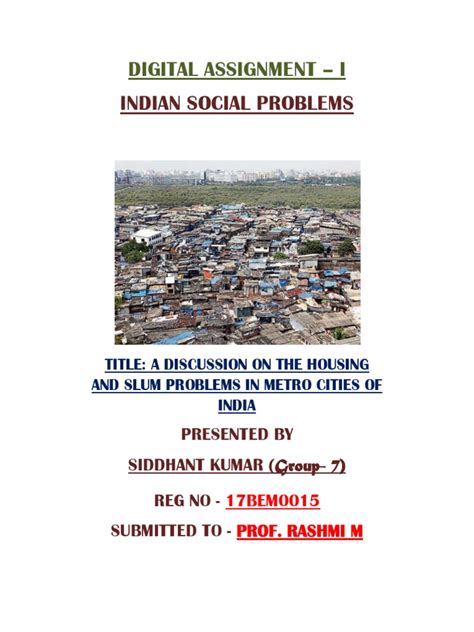 Digital Assignment 1 Indian Social Problems Pdf Slum Ghetto