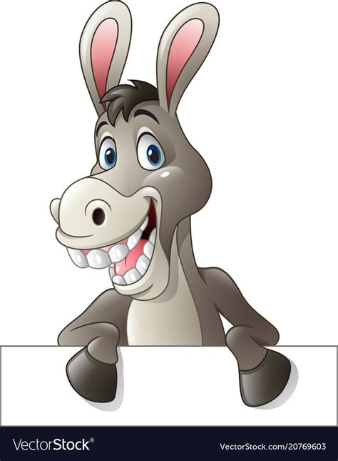 Vector Illustration Of Cartoon Funny Donkey Holding Blank Sign