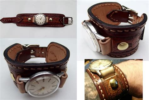 Custom Hand Tooled Leather Watch Band Cuff Your Imagedesign Or Idea