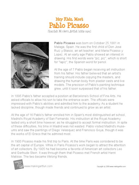 Pablo Picasso Printit Biography Pablo Picasso Cubism