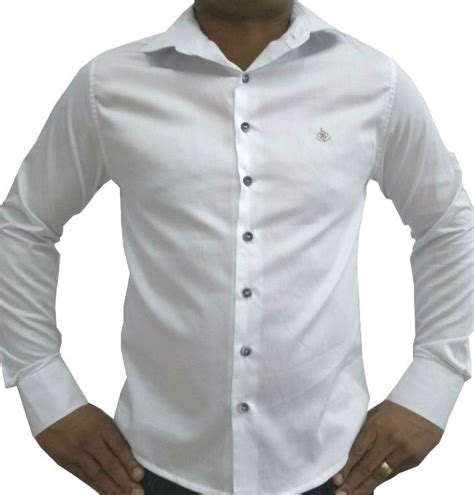 Camisa Social Masculina Slim Branca Acetinada Algodão Egípcio