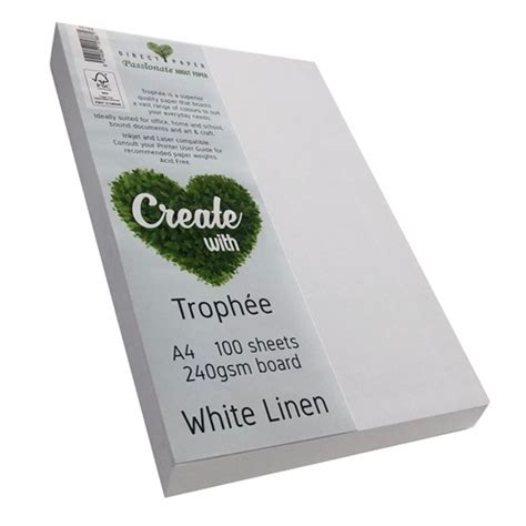 Trophee Coloured Board A4 240gsm White Linen Pack 100 Office Spot