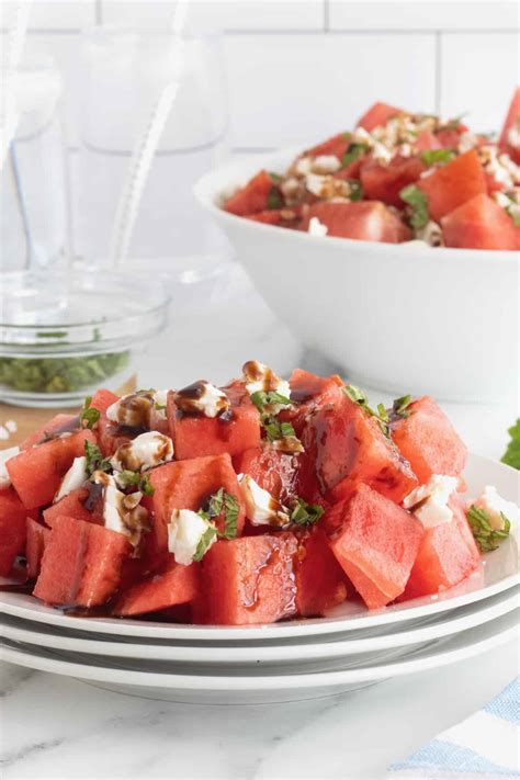 Watermelon Feta Salad With Mint And A Balsamic Glaze The Bakermama