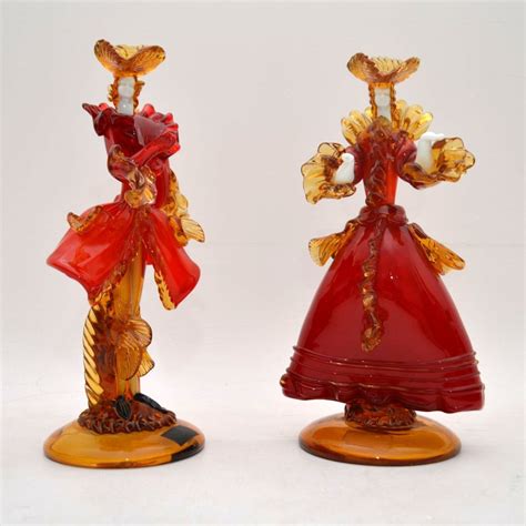 Pair Of Italian Murano Glass Courtesan Figurines By Franco Toffolo Vintage 1960 S