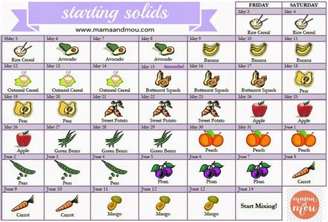 chart for introducing solids to baby - Google Search | Baby solid food