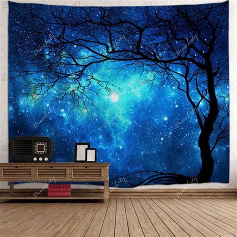 Galaxy Tree Print Tapestry Wall Hanging Art Blue W71 Inch L79 Inch