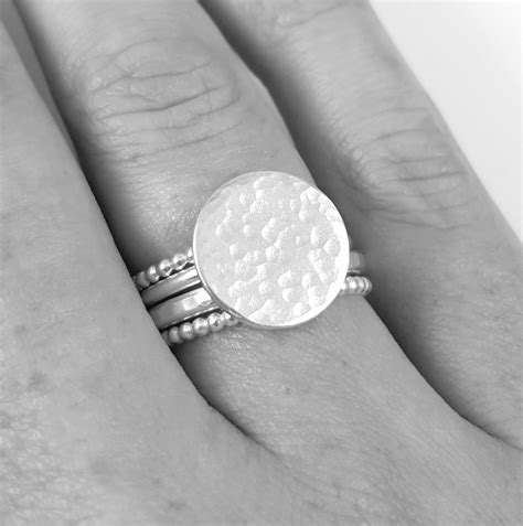 Sterling Silver Halo Ring Stack Stacking Rings Textured Etsy Uk
