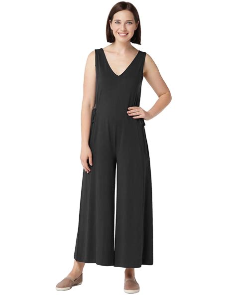 Anybody Womens Cozy Knit Wide Leg Jumpsuit Large Black A354732 Ebay