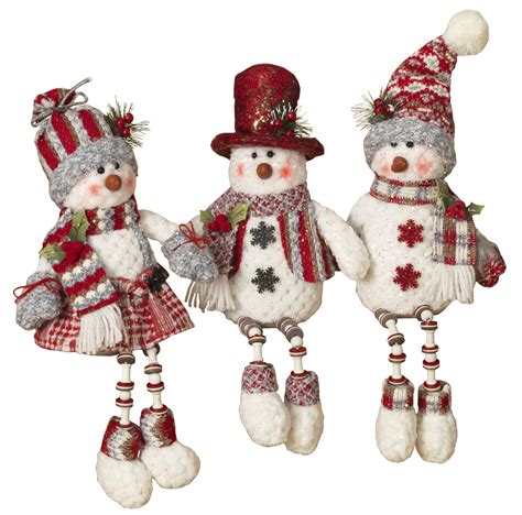 14 Inch 3 Pc Christmas Plush Knitted Shelf Sitters Snowman Figurine
