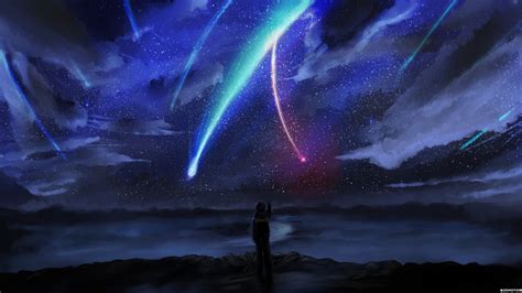 Your Name Anime Stars Sky Horizon Comet Anime Boy