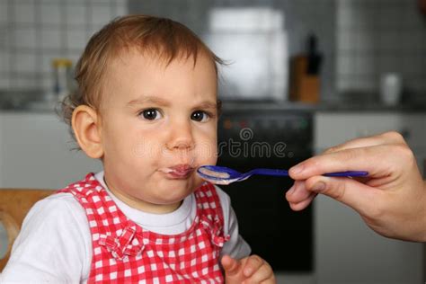 Baby Eating Porridge Stock Image Image Of Infant Portrait 33626765