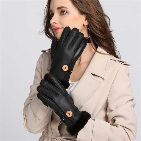 ycfur women winter gloves mittens heavy warm soft genuine sheep leather fur glove gloves for