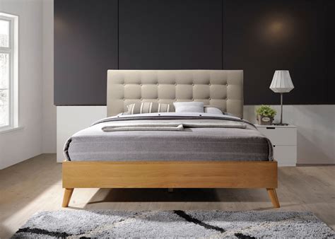 The classic scandinavian design placed functionality. Gino Bed Frame Beige Fabric Oak Wood King Size 5FT 150cm ...