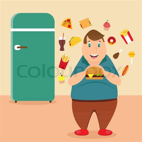 Illustration Of The Fat Man Eating Stock Vector Colourbox