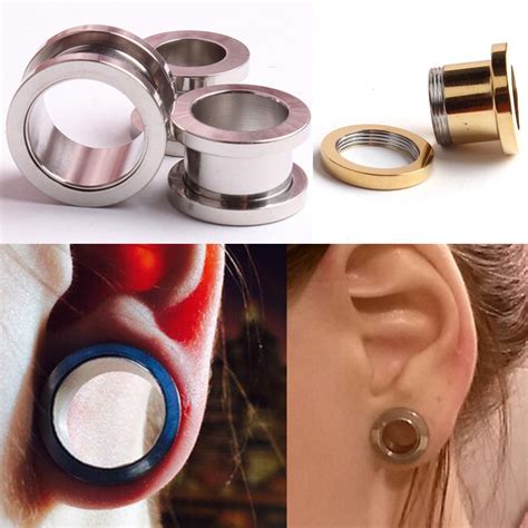 Buy 2pcs Stainless Steel Screw Ear Plug Tunnel Stretcher Flesh Gauge Ear