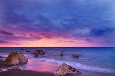 Blue and brown beach, aerial photography of ocean waves on seashore. Sunset Ocean Water Rock Beach 5k, HD Nature, 4k Wallpapers ...